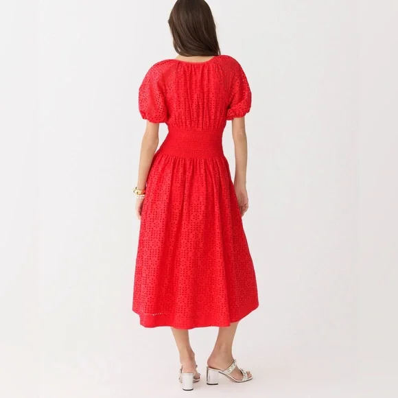 Provence smocked-waist midi dress in eyelet